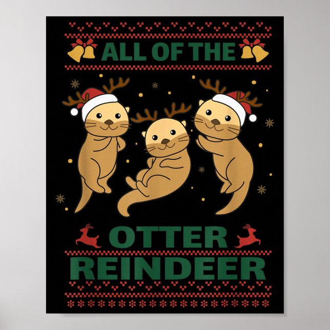 Póster All Of The Otter Reindeer Sweet Christmas Otters  (Frente)
