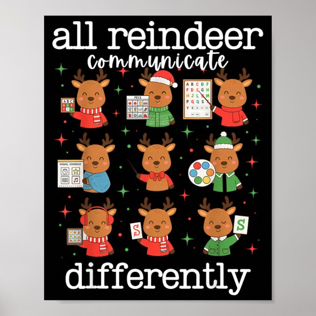 Póster All Reindeer Communicate Differently Xmas Autism A (Frente)