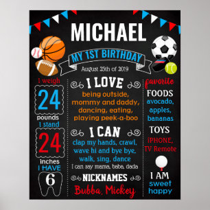 Póster All Sport Balls First Birday tikboard