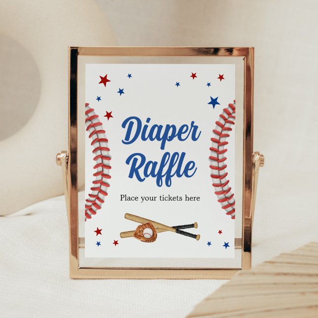 Póster All Star Baseball Baby Shower Diaper Raffle (Sports Baby Shower Diaper Raffle Sign)