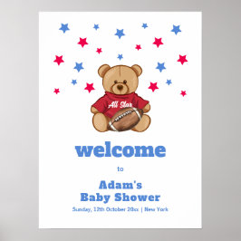 Póster All Star Teddy Bear Football Baby Shower Welcome