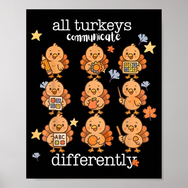 Póster All Turkeys Communicate Differently Thanksgiving A (Frente)