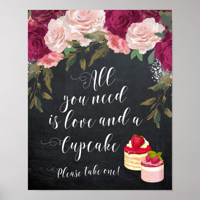 Póster all you need is love and a cupcake wedding sign (Frente)