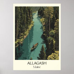 Póster Allagash Maine Vintage River Canoe Forest Art