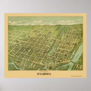 Póster Allentown, mapa panorámico de la AP - 1879