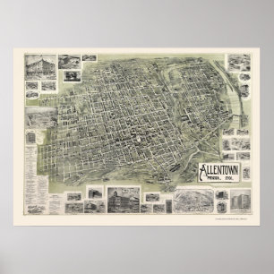 Póster Allentown, mapa panorámico de la Autoridad Palesti