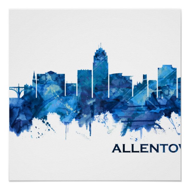 Póster Allentown Pennsylvania Skyline Blue (Anverso)