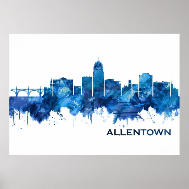 Póster Allentown Pennsylvania Skyline Blue (Frente)