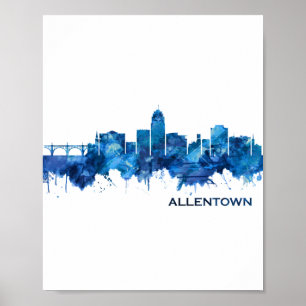 Póster Allentown Pennsylvania Skyline Blue