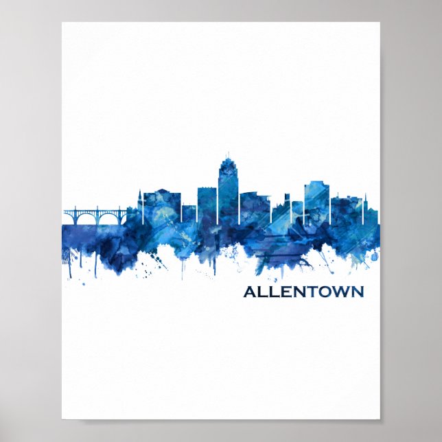 Póster Allentown Pennsylvania Skyline Blue (Frente)
