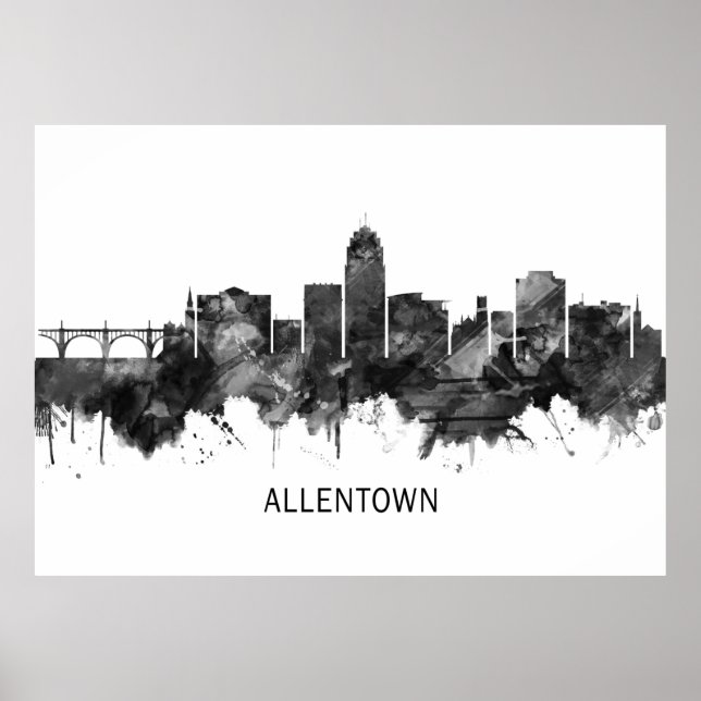 Póster Allentown Pennsylvania Skyline BW (Frente)