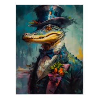 Póster Alligator en Top Hat & Bow Tie