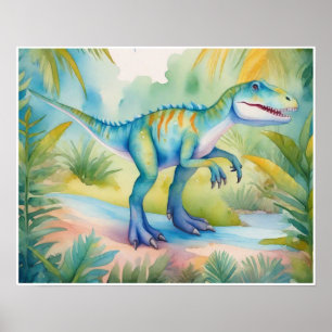 Póster Allosaurus Watercolor Nursery Art