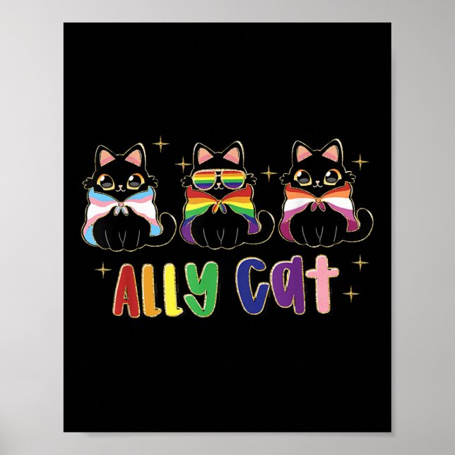 Póster Ally Cat Rainbow Lgbt Bandera del Orgullo Gay Mes  (Frente)