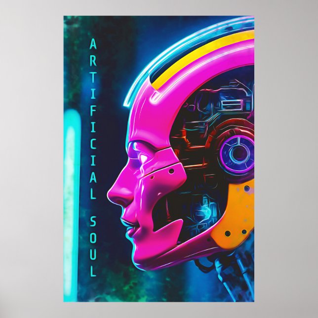 Póster Alma Artificial Android Ciberpunk Rosa Neon (Frente)