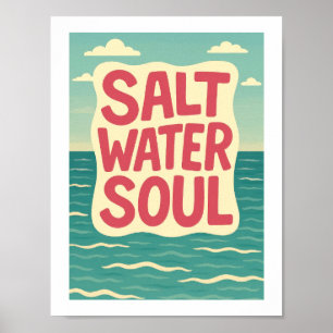 Póster Alma de Agua Salada Tipografía Retro de Playa Océa