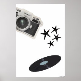 Póster Alma Retro: Collage de Vinilo, Lente y Estrellas