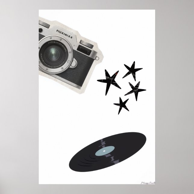 Póster Alma Retro: Collage de Vinilo, Lente y Estrellas (Frente)