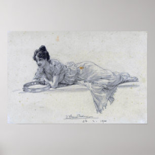Póster Alma-Tadema - Mujer reclinada con pandereta 1901