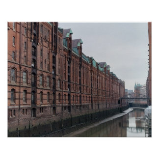Póster Almacenes del Canal de Hamburgo Alemania en Invier