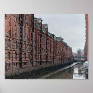 Póster Almacenes del Canal de Hamburgo Alemania en Invier