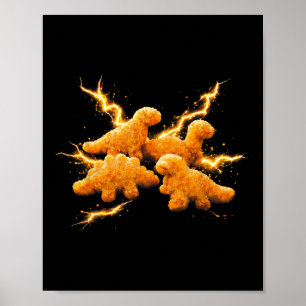 Póster Almohada de Dino Nugget Amante de Dinosaurios y Nu