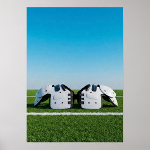 Póster Almohadillas de hombro de fútbol en escena de césp