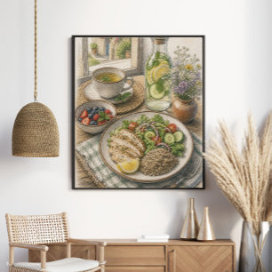 Póster Almuerzo Mediterráneo Saludable junto a la Ventana