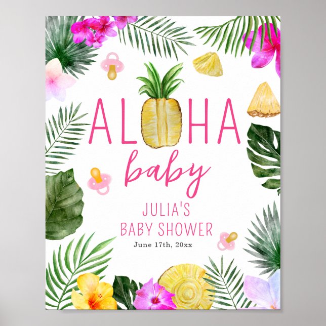 Póster Aloha Baby Pineapples y Pacificadores Baby Shower  (Frente)