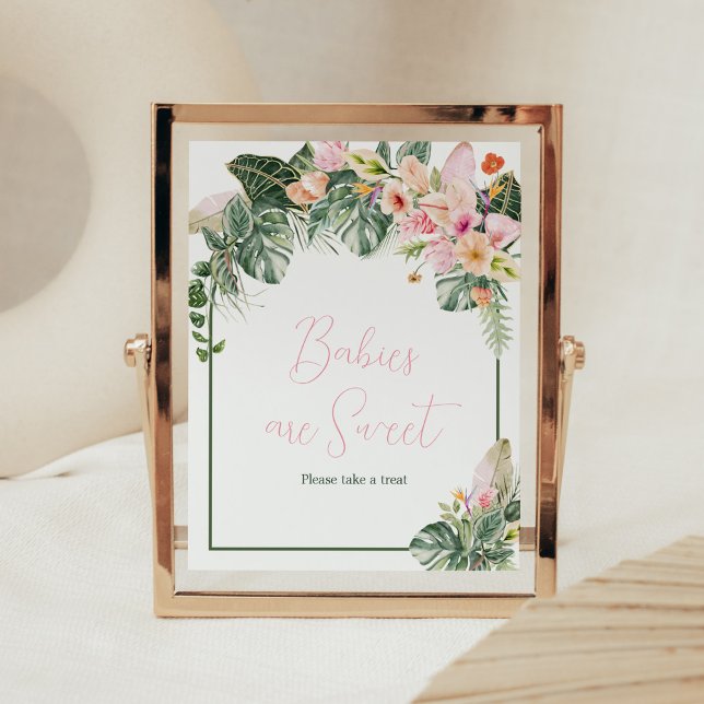 Póster Aloha Baby Shower Los bebés son dulces (Aloha Pink Hawaiian Baby Shower Babies are Sweet Sign)