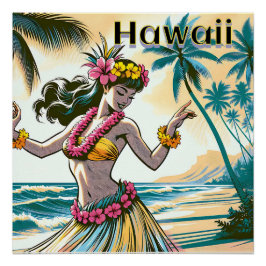 Póster Aloha | Bailarina hawaiana hula en la playa