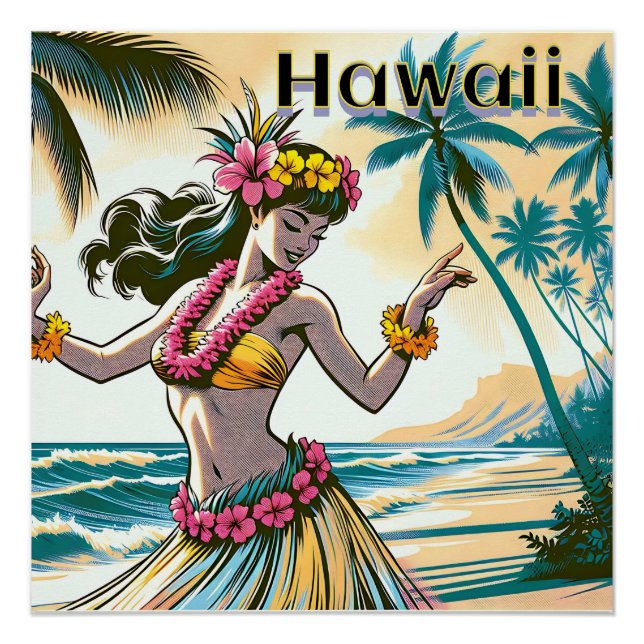 Póster Aloha | Bailarina hawaiana hula en la playa (Anverso)