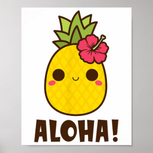 Póster Aloha Beach Kawaii Cute Pineapple Hawaii Hawaiia