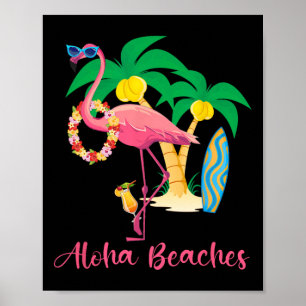 Póster Aloha Beis Hawai Flores Florales Flamingo Tai