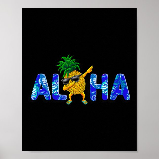 Póster Aloha Dabbing Pineapple Sungles Playas Hawaii Haw (Frente)