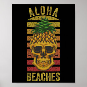 Póster Aloha de Piña Hawaiana Skull Playas Funny Hawai