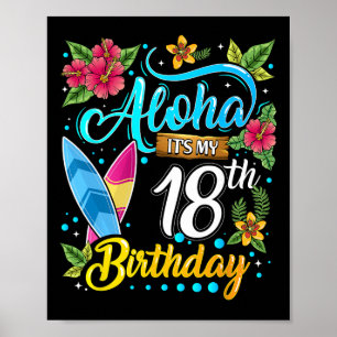 Póster Aloha Es Mi Cumpleaños 18 Surfing Hawaii Playa H