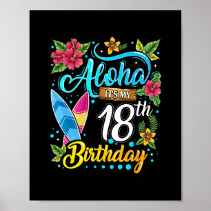 Póster Aloha Es Mi Cumpleaños 18 Surfing Playa Hawaii H