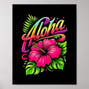 Póster Aloha Flor Tropical Vacaciones De Hawaii Verano Pl