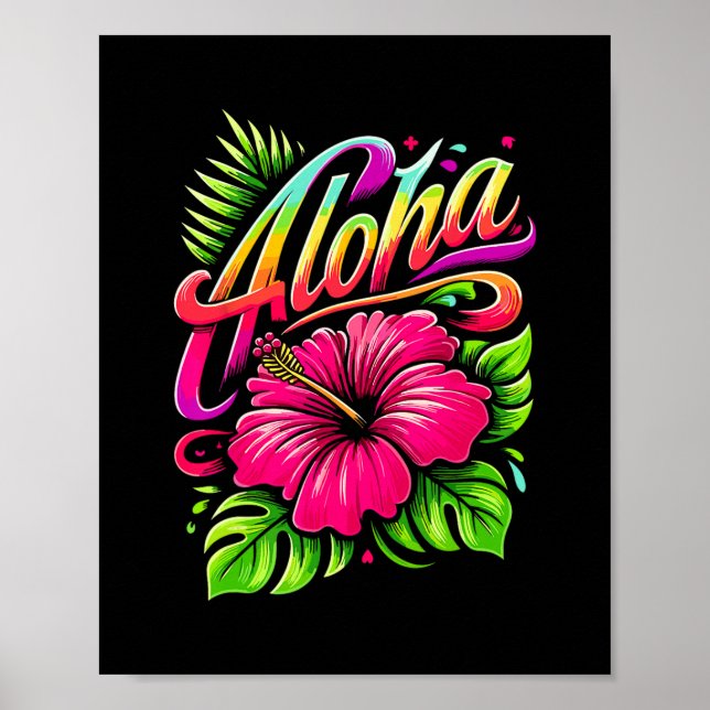 Póster Aloha Flor Tropical Vacaciones De Hawaii Verano Pl (Frente)