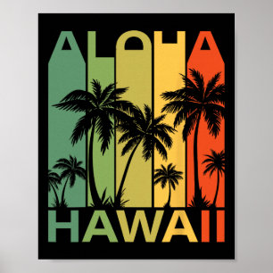 Póster Aloha Hawái Palma Árbol Tropical Isla Hawaiana Re