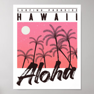 Póster Aloha Hawái Palma Retro Atardecer Playa Chicas Bo