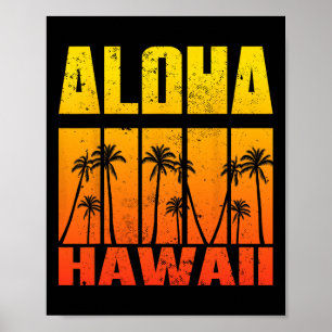 Póster Aloha Hawái Palma Tropical Isla Hawaiana Re
