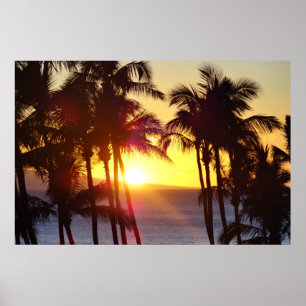 Póster Aloha Hawái Palmeras Trópicos Atardecer Viaje
