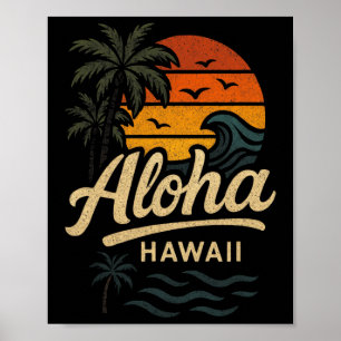 Póster Aloha Hawái Playa Verano Surf 70s Retro 
