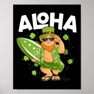 Póster Aloha Hawái Surfing Duende Día de San Patricio Ha
