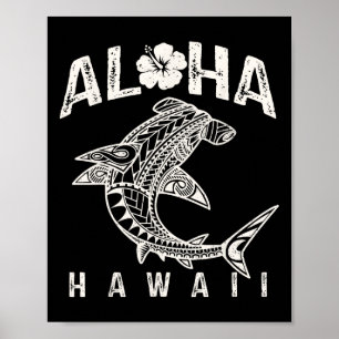 Póster Aloha Hawái Tril Tiburón Polinesio Playa Hawaiana