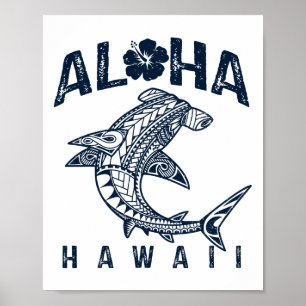 Póster Aloha Hawái Tril Tiburón Polinesio Playa Hawaiana 