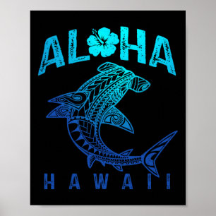 Póster Aloha Hawái Tril Tiburón Polinesio Playa Hawaiana 