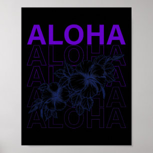 Póster Aloha Hawái Vacaciones Surf Playa Tropical Hibisco